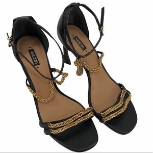 Arezzo - Open Toe Stiletto Black & Gold Sandals 9B